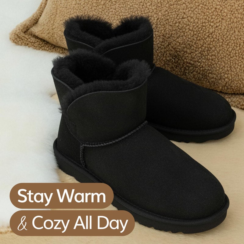 WaySoft Genuine Australia Sheepskin Snow Winter Boots for Women, Classic Water Resistance Shearling Boots Women (9, Black) - Image 2